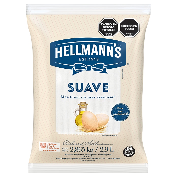 Mayonesa Suave Hellmann's 3x2.86KG (Exclusivo de Argentina, Paraguay) - 