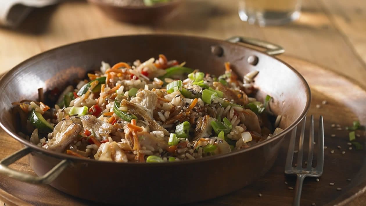 Wok de pollo, vegetales y basmati – - Receta